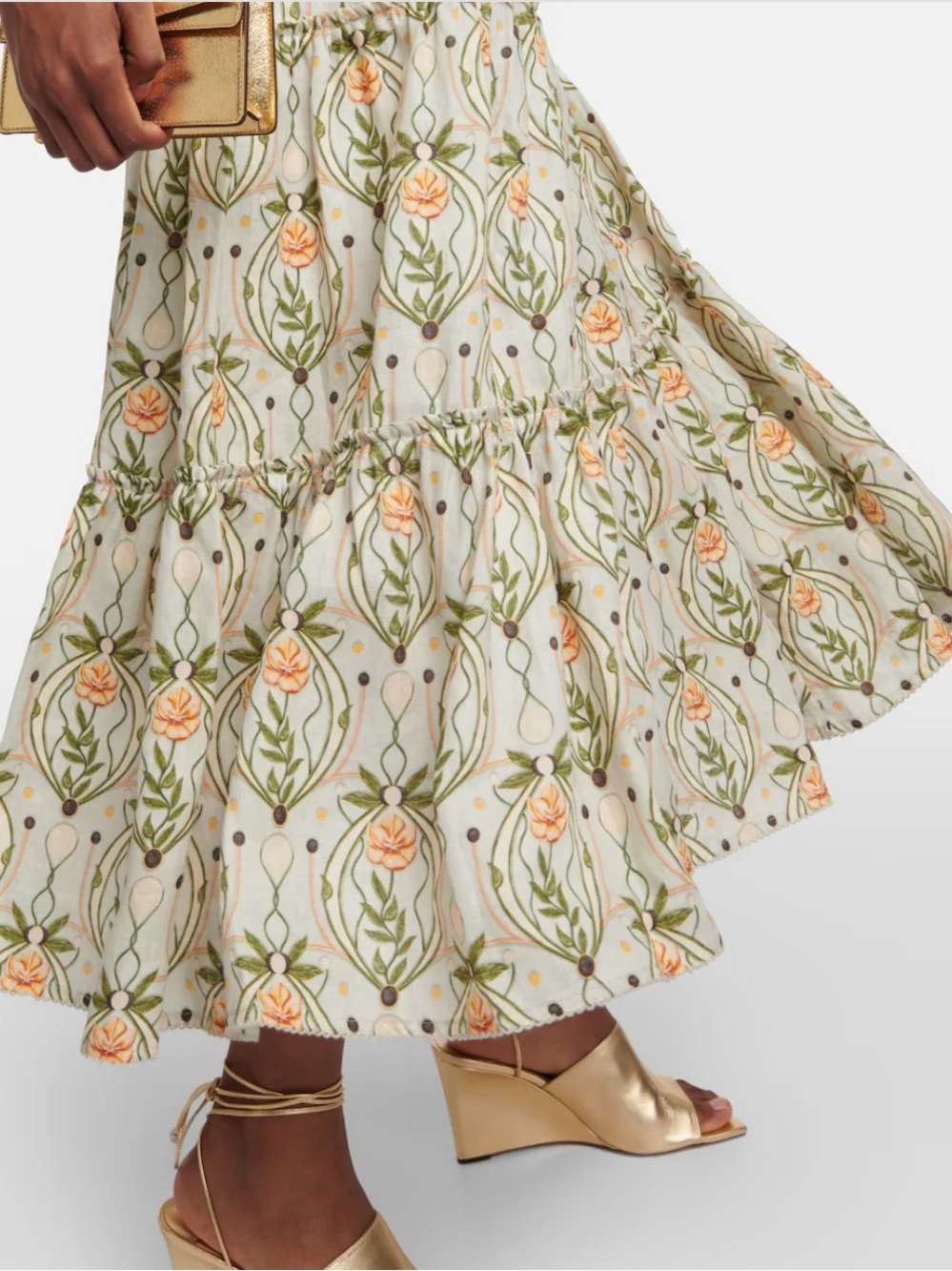 Agua Bendita Embroidered Halter Midi Dress in Cream, Green and Peach - Picture 5 of 13